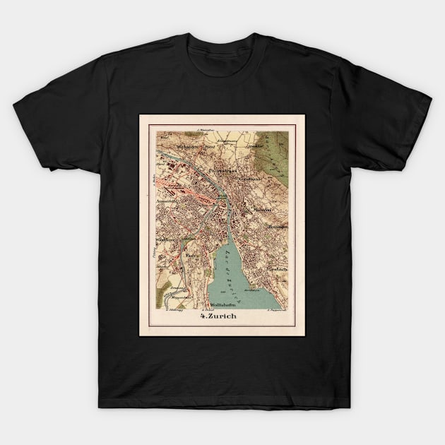 Old Zurich Switzerland Map (1921) Vintage Swiss City & Street Atlas T-Shirt by Bravuramedia